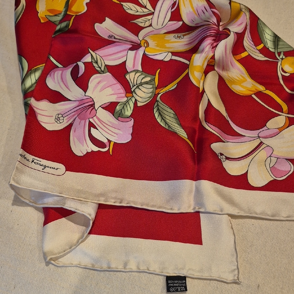 Salvatore Ferragamo Red Floral Silk Scarf